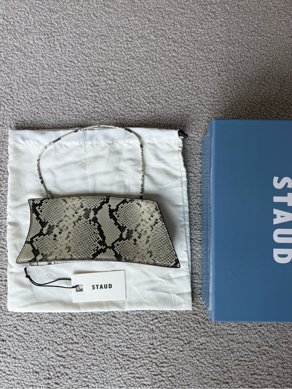 STAUD Cream and Black Snakeskin Wristlet